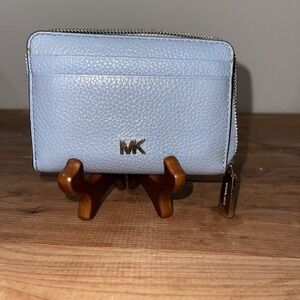 Michael Kors Blue Leather Zip Around Small Wallet Women's L3105 Logo Credit Card